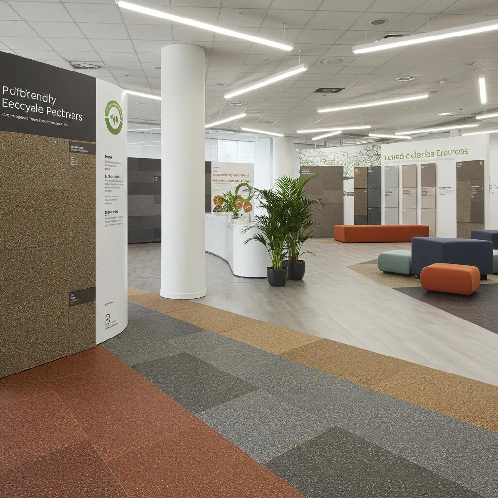 Eco-friendly commercial flooring made from recycled materials in a green setting