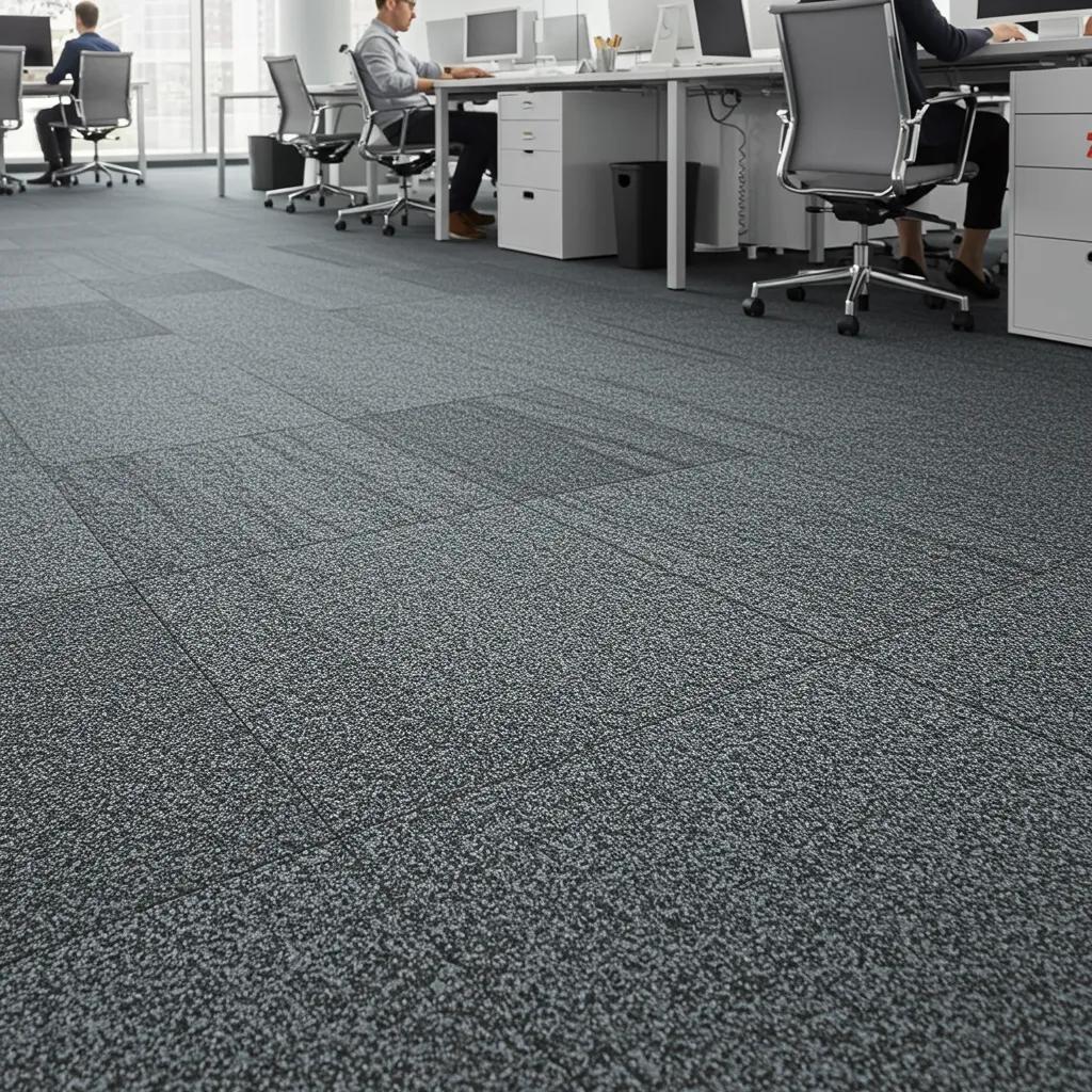 Close-up of acoustic flooring in an office setting, showcasing sound-absorbing features